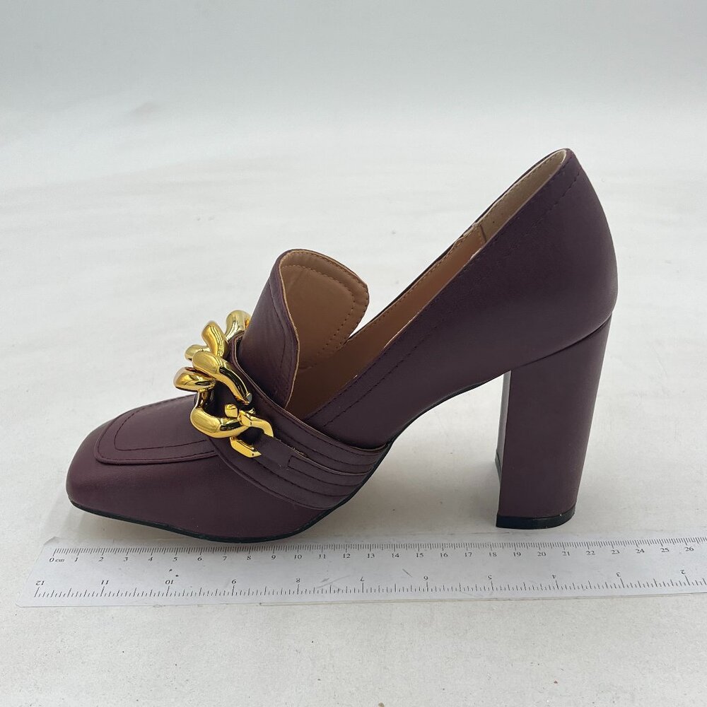 Ydn Women Chunky High Heels Square Toe Loafer Shoes Slip On Suede Office Pumps B
